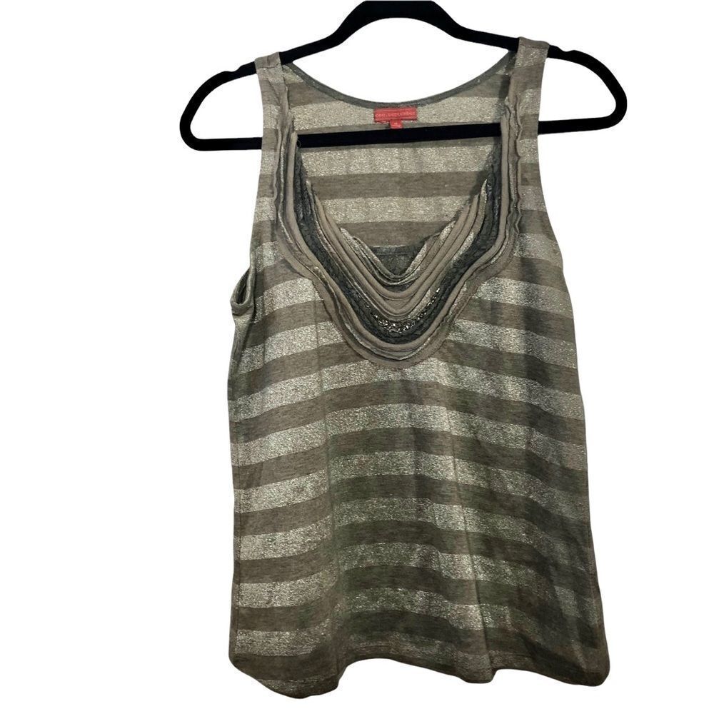 Anthropologie One September Silver Tank Lace And Beading
